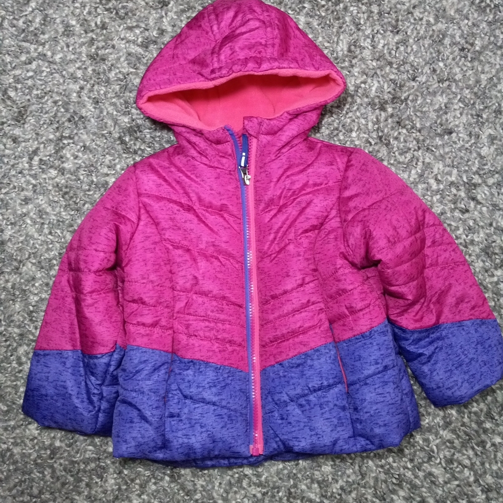A Q Explore The Unknown Girl Puffer Jacket Coat Pink and Purple Hooded Size 2T